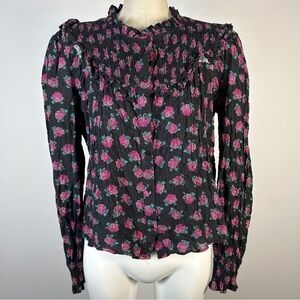 ❤️ Zara Dark Blouse with Pink Floral Design L